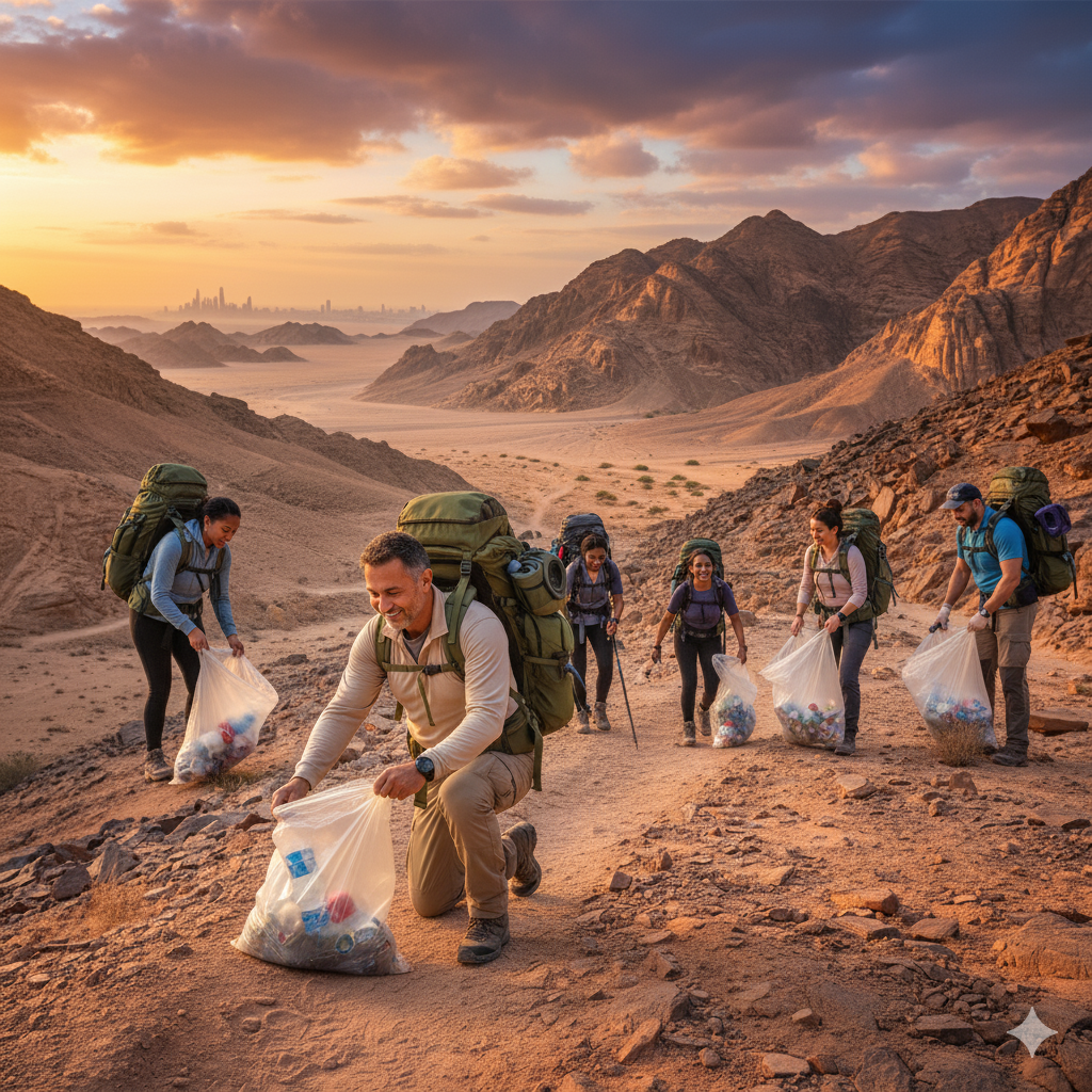 Anoop Keechery environmental stewardship - Cleaning UAE mountain trails and promoting sustainability